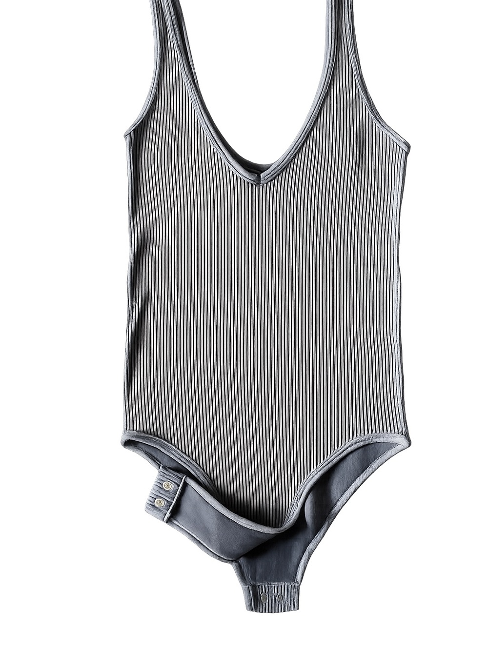 NWOT Aura Ribbed Bodysuit – Gray V-Neck Snap Crotch Stretch One Piece | Size M/L
